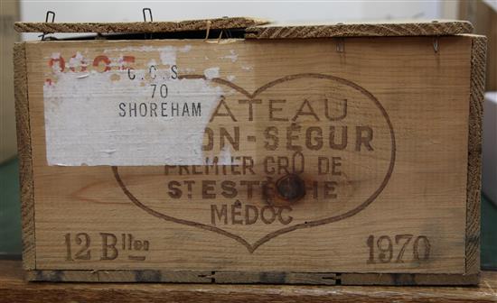Twelve bottles of Chateau Calon Segur, 1970, Saint Estephe, in original wooden case,